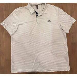 Adidas Golf Polo Shirt Men's 2XL White Blue Stripe Short Sleeve Performance